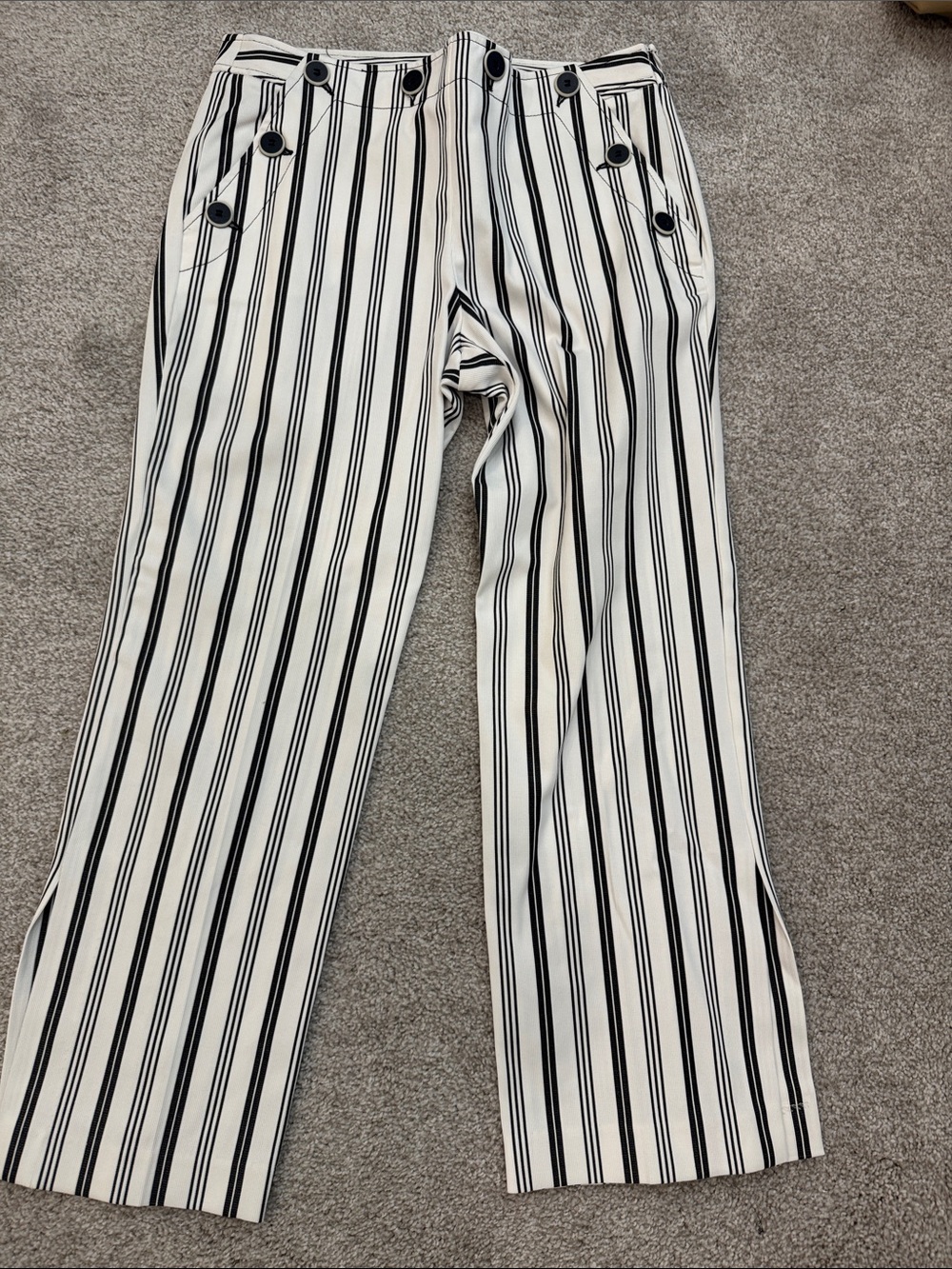 Trina Turk Black and White Striped Cropped Sailor Pants